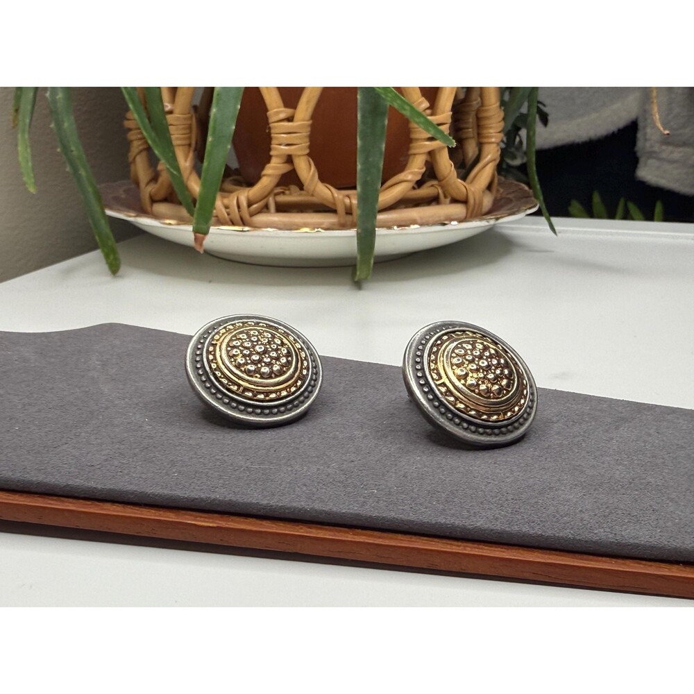Vintage Ben Amun Statement Clip Earrings Mixed Metal Byzantine Coin Designer - Picture 5 of 11